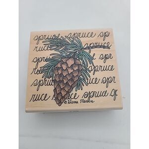 Stampassions Spruce Square Rubber Stamp Vintage 2000 Dianna Marcum Pine Cone Fir